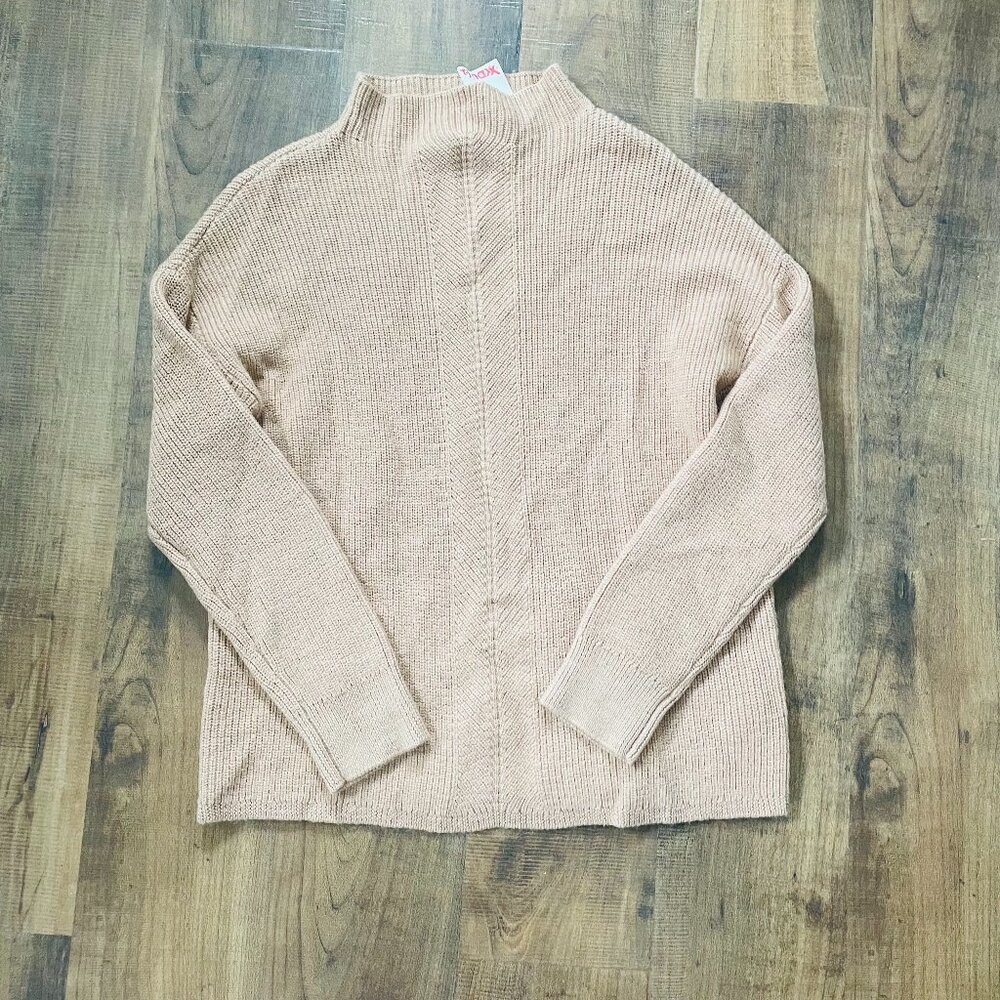Rachel Zoe Tan Ribbed Mock Neck Sweater Size Small | Cozy Fall Winter Knit